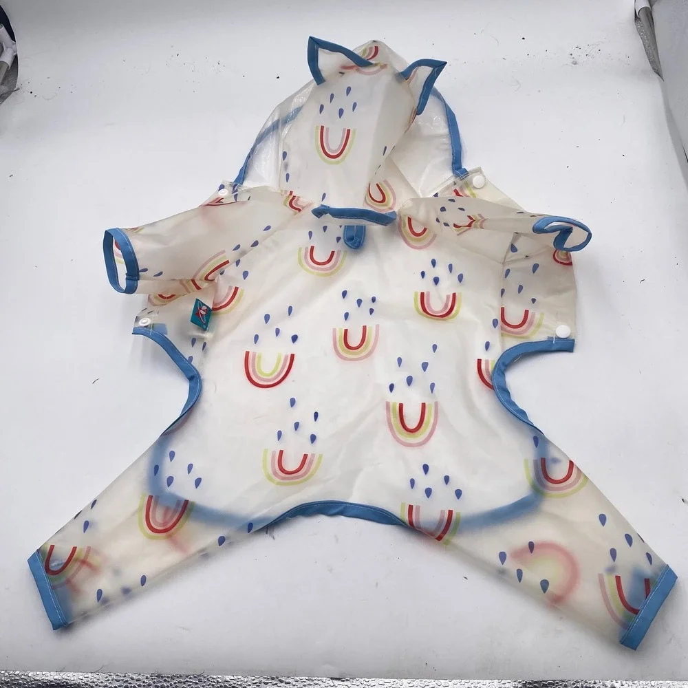 Petcircle Rainbow Print Dog‎ Raincoat Medium Clear Blue Hooded Waterproof Jacket